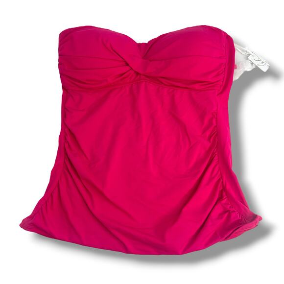 NEW Anne Cole Hot Pink Tankini Swim Top Size Large Halter Bandeau Strapless NWT - Picture 1 of 10